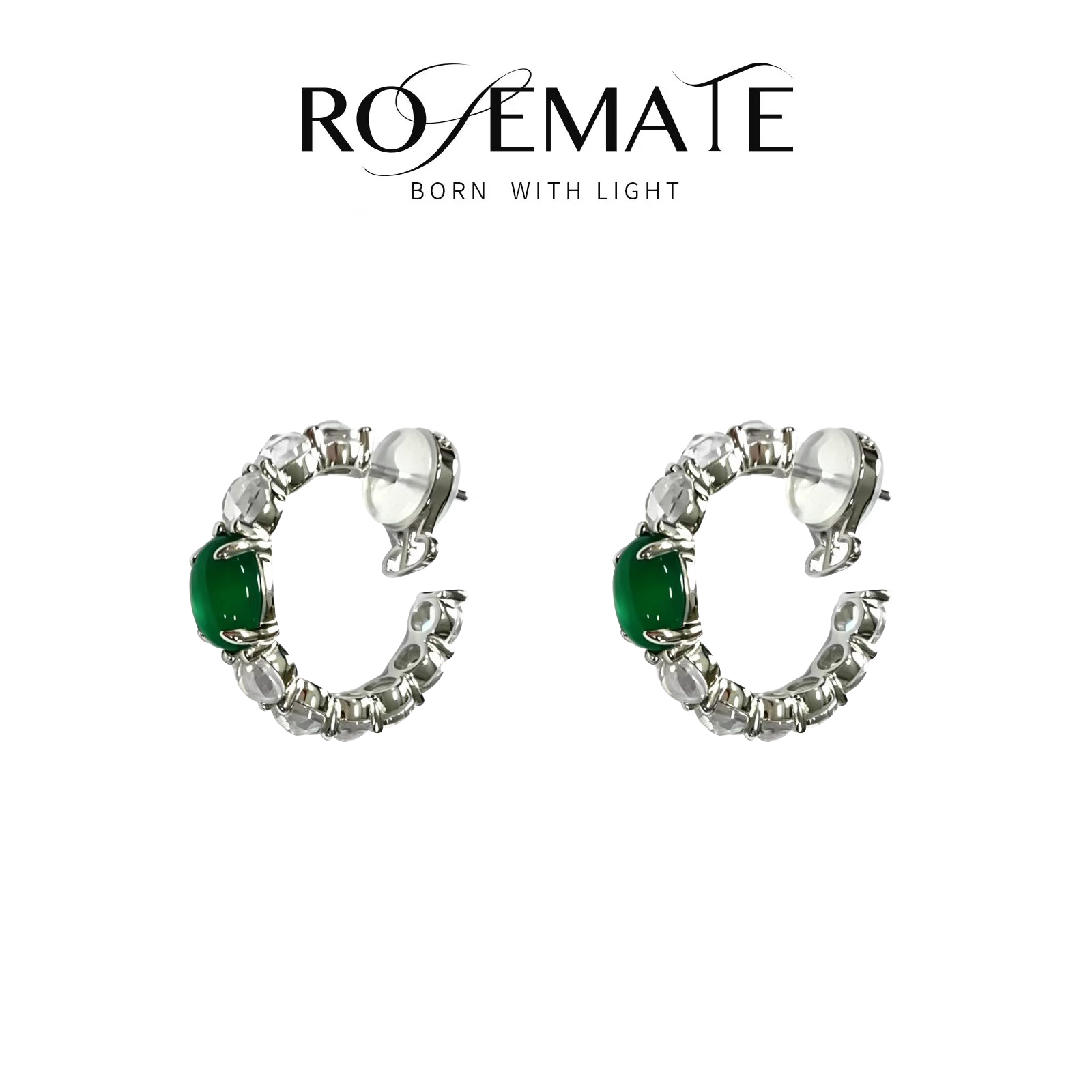 rosemate时尚百搭玫瑰切玉髓耳圈