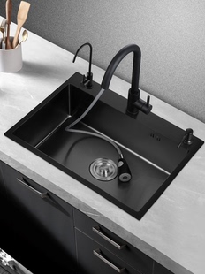 大洗碗盆 悍高纳米厨房水槽单槽手工加厚304不锈钢黑色家用洗菜盆