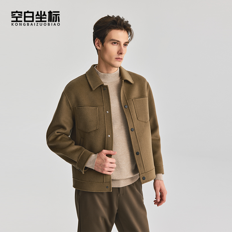 空白坐标双面毛呢短款大衣