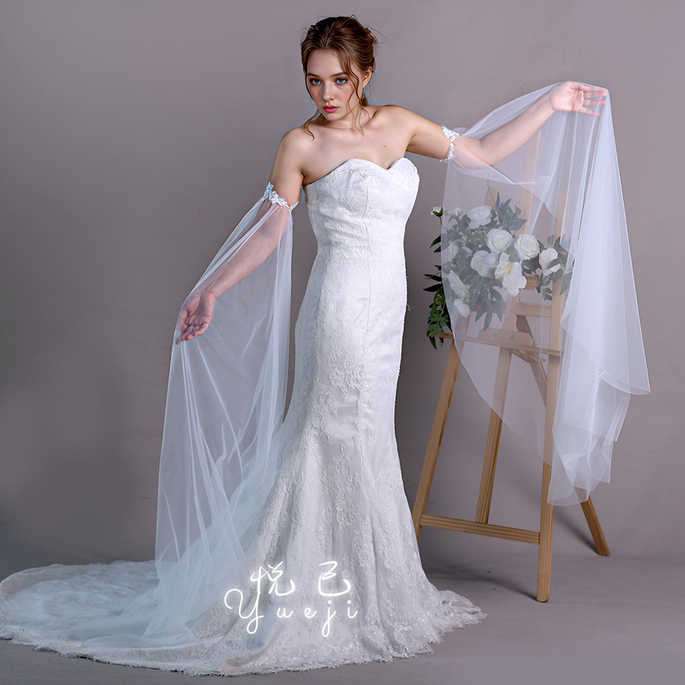 悦己 韩系礼服可拆卸假袖子结婚裙子超仙飘逸舞台表演走秀配饰m32