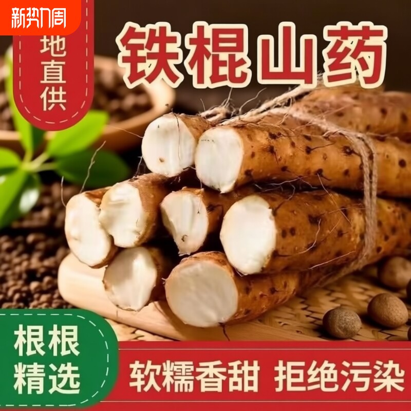 纯正铁棍山药新鲜铁杆淮山现挖小白嘴山药面糯香甜整箱非河南铁棍