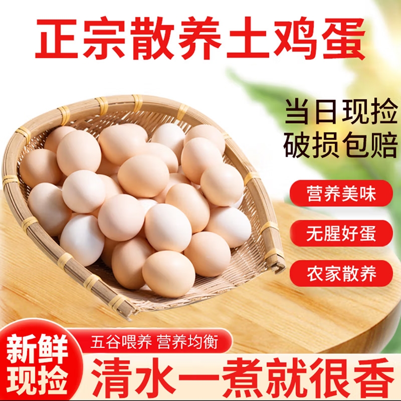 农家谷物鸡蛋新鲜农家散养土鸡蛋柴鸡蛋笨鸡蛋鲜鸡蛋现捡45g50枚