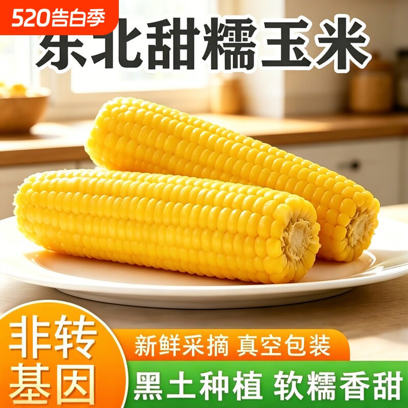 早餐新鲜东北黄糯玉米非转基因真空包装加热即食玉米棒10支装粗粮