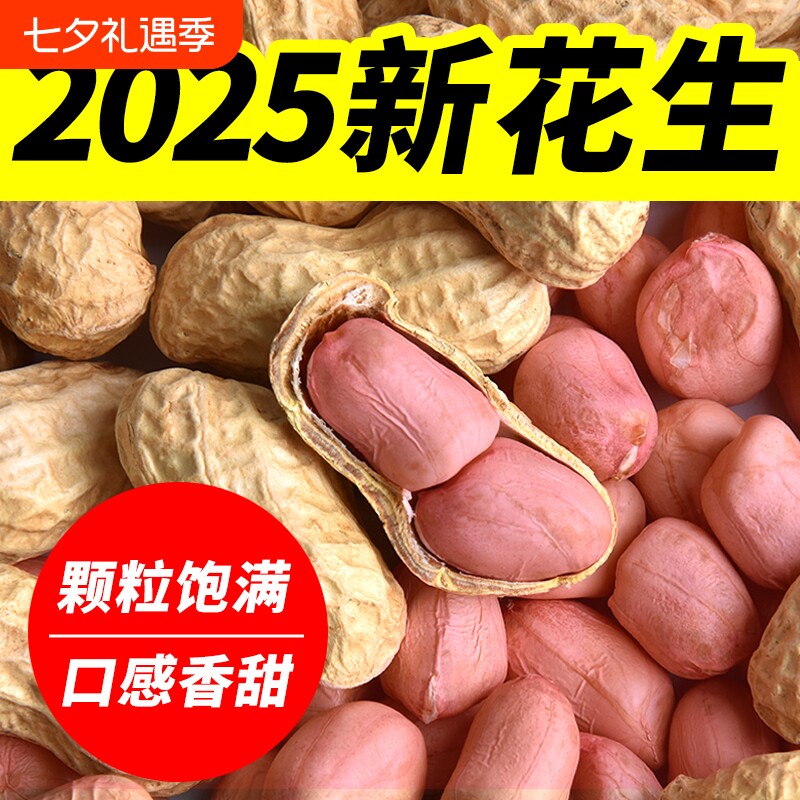 生花生2025年新鲜干花生带壳晒干原味粉红皮白沙高产种子花生果米