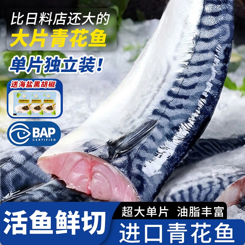 青花鱼新鲜大鲐鱼鲐鱼片鲅鱼马鲛鱼青花鱼片鲜活冷冻鲭鱼烧烤食材