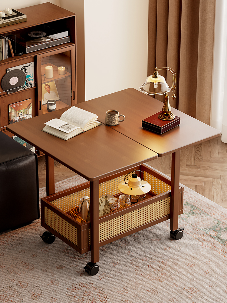 可移动咖啡桌手推车客厅家庭小公寓小咖啡桌可折叠桌面茶几创意边