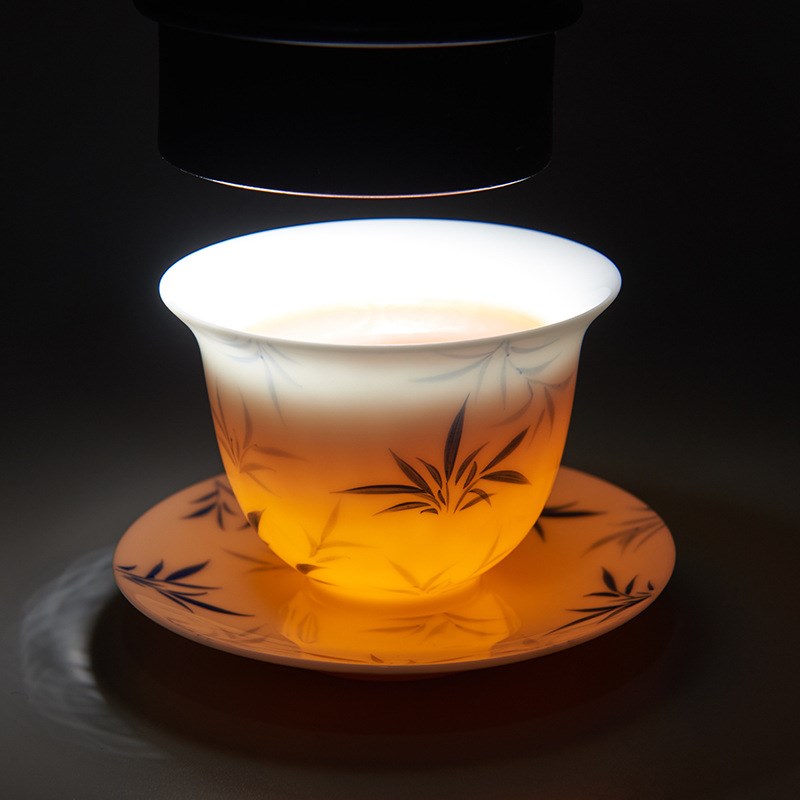 速发陶瓷三才白瓷盖碗茶杯功夫茶具套装薄胎手绘青花手工泡茶碗敬