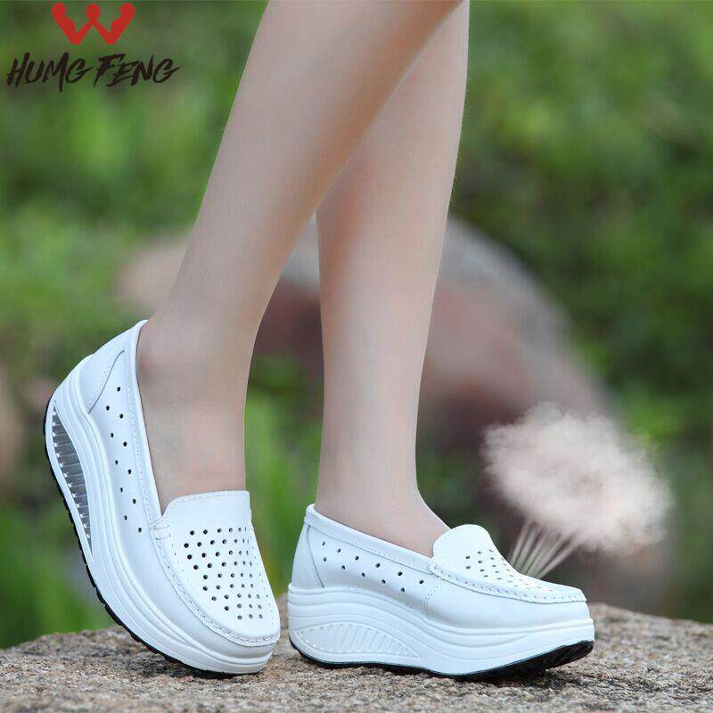 速发夏季鞋摇妈单鞋士小白鞋镂空洞洞鞋白色护士摇妈鞋松糕鞋