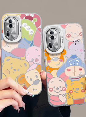 适用opporepro手机壳小猪维尼新款女opporeno10pro高级感9防摔8可爱7硅胶6液态5便携卡通全包镜头保护套