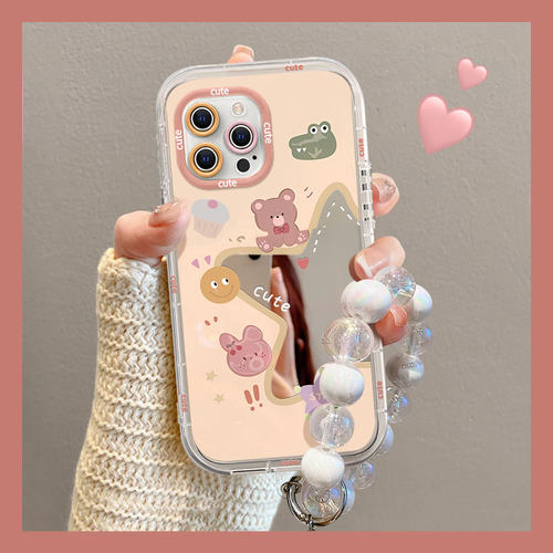 适用苹 果15手机保护壳新款14promax高级感ip13星星镜面12矽胶防摔11小众iphonexr女8Plus带镜子7手錬透明6保