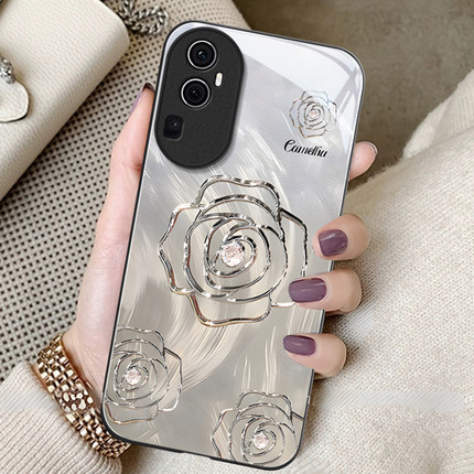 山茶花适用OPPOReno10手机壳Re简约创意12Pro时尚潮流13高级感14轻奢风OPPO女款reno9全包8防摔7玻璃外壳