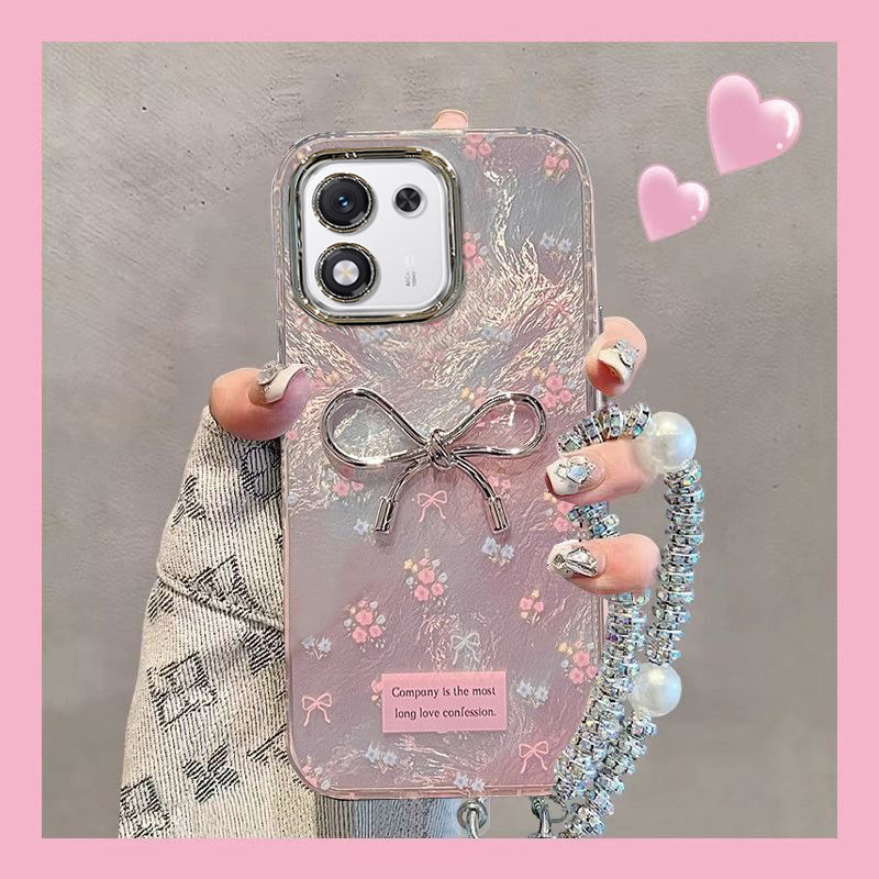 适用荣耀x70i手机壳X60GT蝴蝶结碎花X50Pro简约创意x40i时尚爆款x30高级感小众x20带手炼镜头膜honor全包防摔