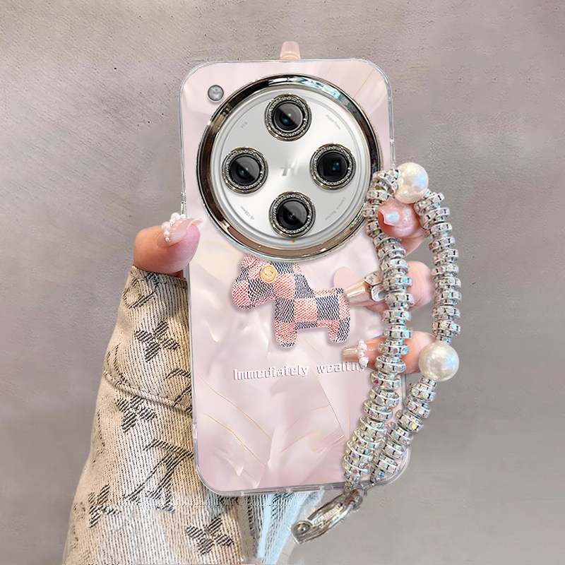 适用于opopfindx7ultra手机壳新款X6Pro优雅格纹小马可爱全包防摔硅胶X5冷却特殊外壳带支架手镯镜头膜女性保