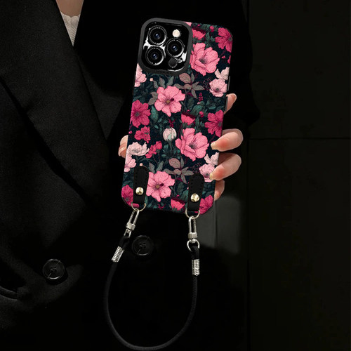 鲜艳花朵适用苹果15Promax手机壳iPhone16全包防摔14Plus带挂绳13Pro高级感12全包防摔11女款8/7磨砂X贴皮XS