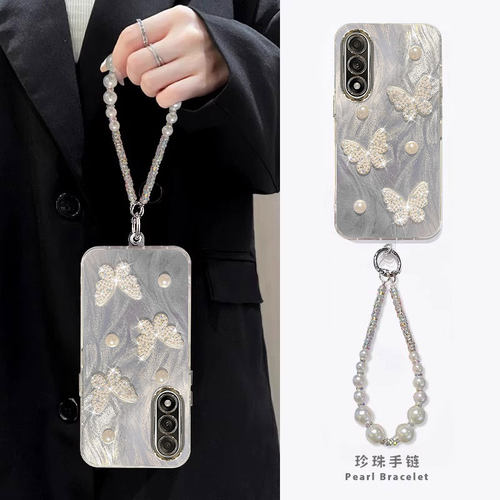 适用一加ACE5至尊版手机壳ACE3Pro立体珍珠蝴蝶Ace2V新女款OnePlus高级感13T带手炼12镜头膜11全包防摔保护套