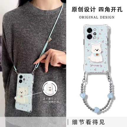 适用OPPOReno14手机壳Reno13樱桃小狗12Pro时尚爆款11轻奢高级10女新款reno9全包防摔8Pro硅胶7/6四角挂绳壳