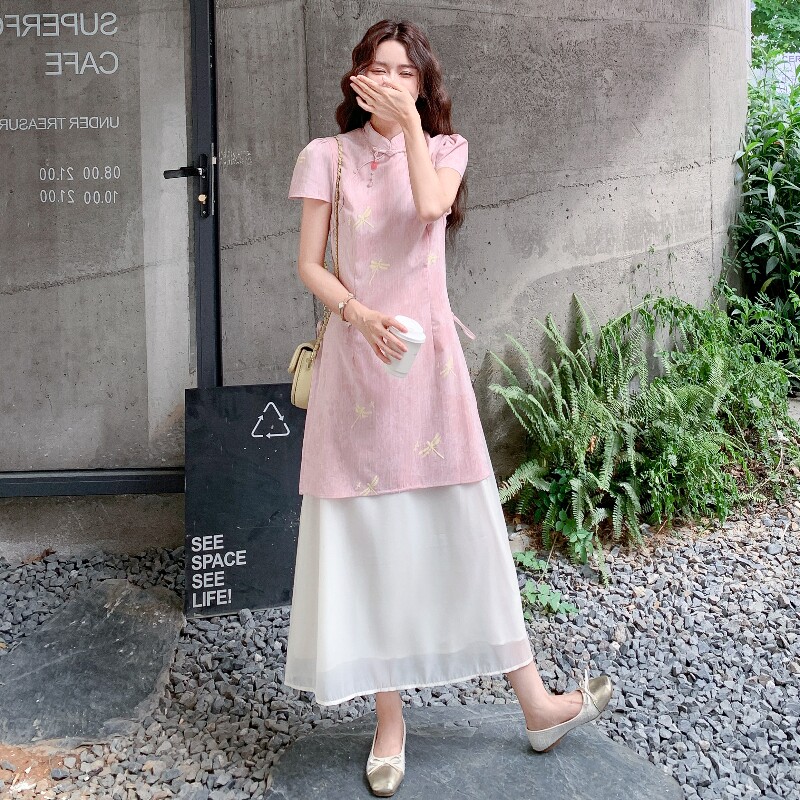 新款现货！夏改良版宽松刺绣旗袍连衣裙