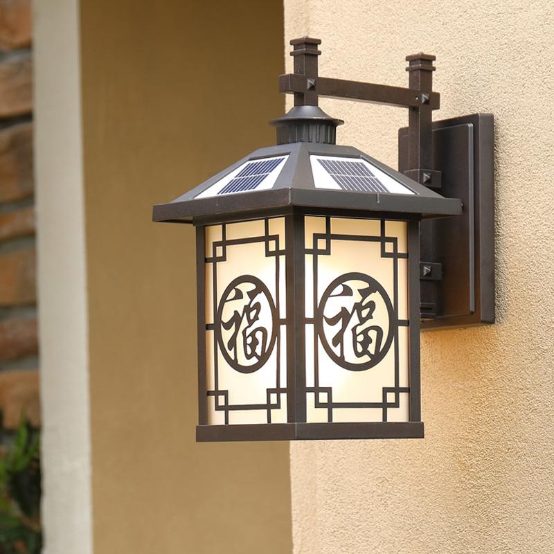 太阳能外墙壁灯新中式户外壁灯防水阳台走廊室外庭院柱子灯led