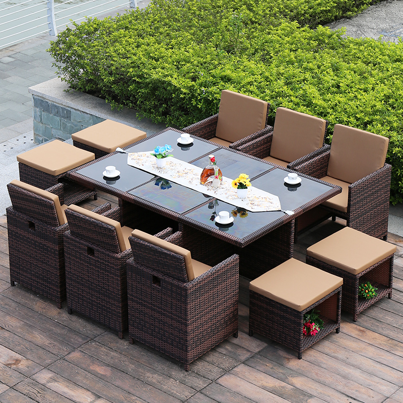 户外桌椅三五件套庭院别墅阳台家用藤桌椅组合室外露天收纳餐桌椅