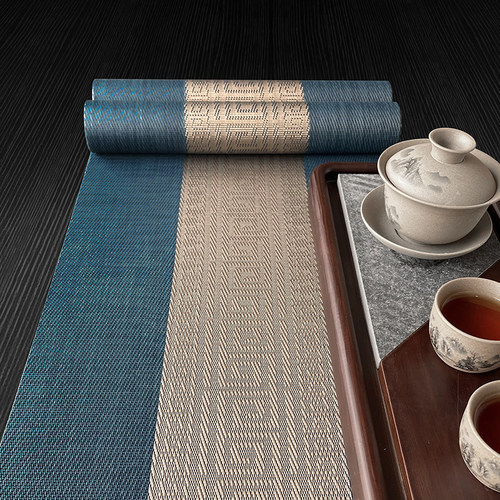 桌旗禅意新中式蓝色茶席茶台布艺长条茶几桌布茶桌垫布大尺寸餐垫