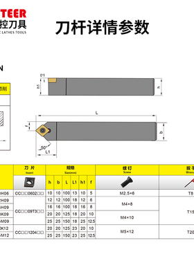 数控车刀50度尖刀菱形外圆刀杆SCMCN1616H09/2020K09仪表车床刀具