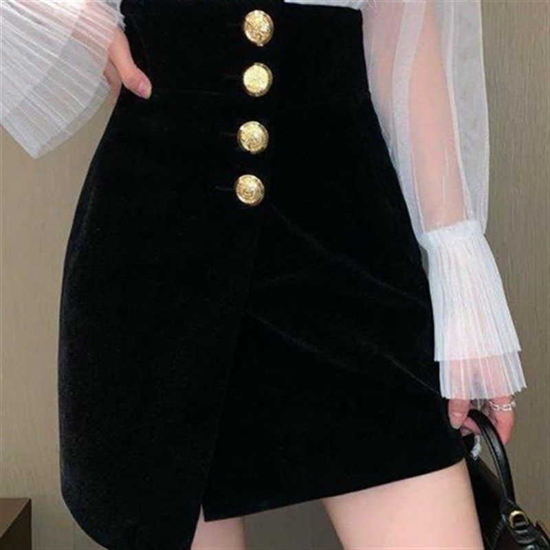 不规则半身裙a字女2024秋冬新款高腰显瘦性感单排扣黑色包臀短裙,工业油品/胶粘/化学/实验室用品,实验室漏斗,淘宝优惠券,粉丝福利购,淘宝优惠卷