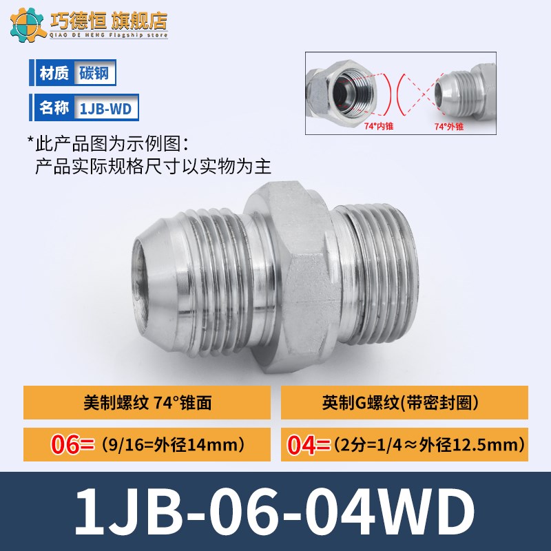 1JB/1JM直通过渡接头美制JIC螺纹74外锥转英制G螺纹ED密封圈WD