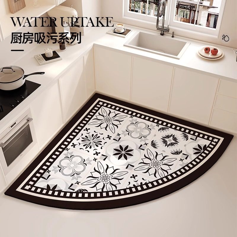 厨房地垫2025新款硅藻泥扇形转角厨房地毯耐脏吸水防滑防油脚垫子,居家布艺,厨房地垫,淘宝优惠券,粉丝福利购,淘宝优惠卷