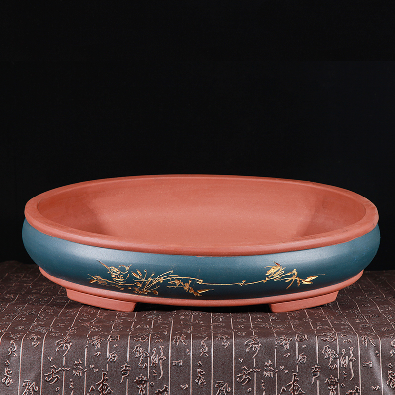 紫砂花盆椭圆形假山盆景吸水石盆景盆室内客厅水培花草庭院植物盆