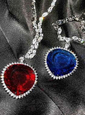 项链爱心夸张吊坠时尚海洋之心锁骨宝石心形直播超大链女镀18k形