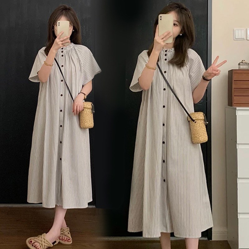 好货孕妇夏装短袖连衣裙2025新款时尚宽松夏季过膝气质衬衫长裙小