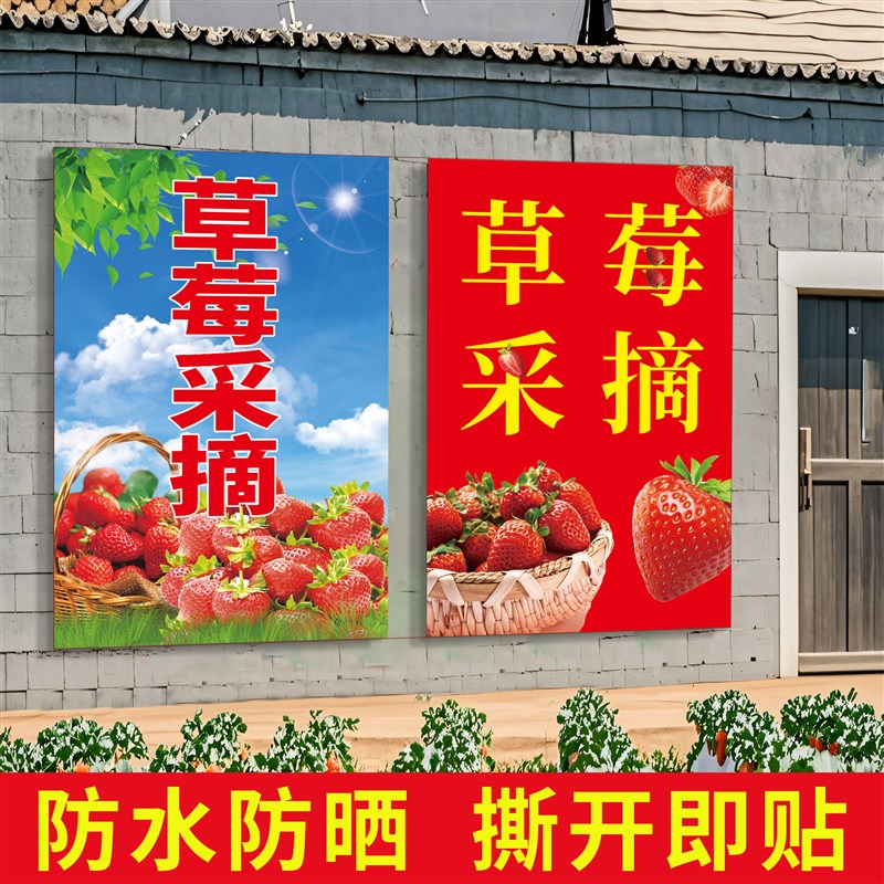 好货草莓采摘园广告牌草莓园区直销零售农场大棚宣传海报贴纸挂布