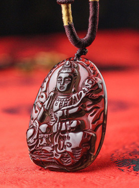 普贤菩萨吊坠冰种黑曜石本命佛属龙蛇十二生肖八大守护神项链男女