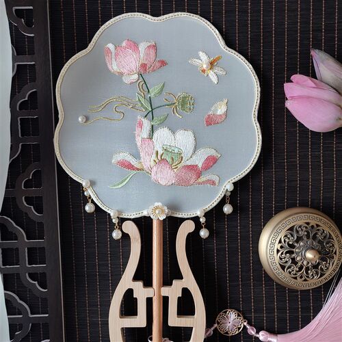 极速古风团扇双面刺绣舞蹈扇中国风仙气汉服旗袍走秀拍摄宫扇儿童