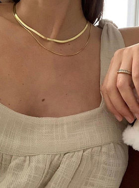 JUST FEEL Gold Color Flat Snake Link Chain Choker Necklace f