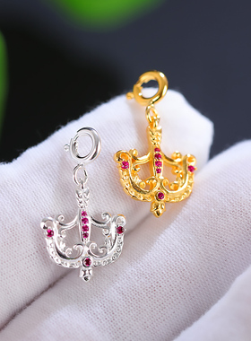 S925纯银藏式爱神之箭弓钩情侣项链吊坠作明佛母法器设计金银双色