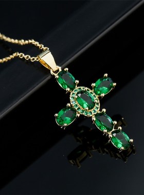 澳古 跨境 小众设计个性彩锆吊坠锁骨链女 铜镀18K金项链新品