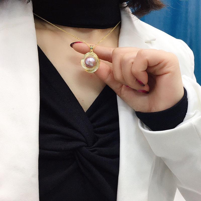 珍珠吊坠项链女淡水时尚紫色饰品南洋金耳钉s925戒指海水复古新款