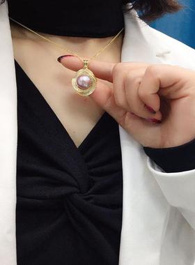 珍珠吊坠项链女淡水时尚紫色饰品南洋金耳钉s925戒指海水复古新款