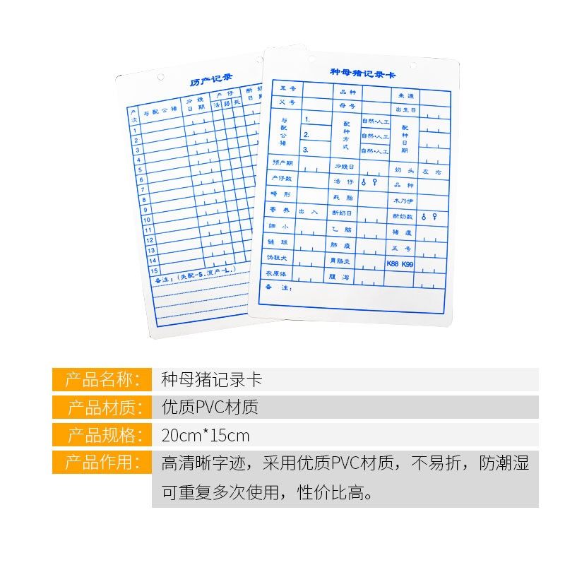 极速母猪记录卡双面分娩档案管理卡种母猪畜牧养殖妊娠母猪卡片历