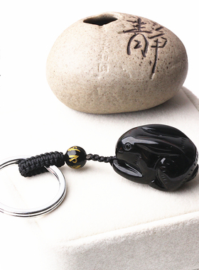 天然黑曜石猪吊坠黑曜石猪钥匙扣吊坠项坠黑水晶猪猴兔牛吊坠挂件