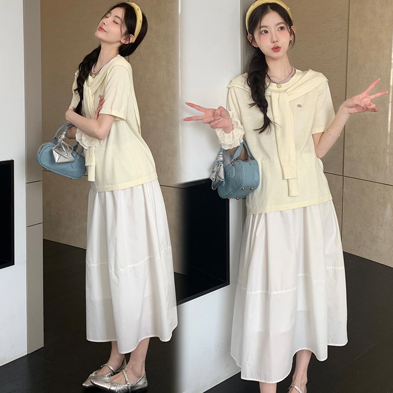 好货孕妇时尚套装夏装新款潮妈网红孕妇装孕期穿搭半身裙T恤两件