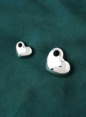 s925银光面亮面爱心吊坠心形挂件大孔坠子项链手錬银饰配件材料