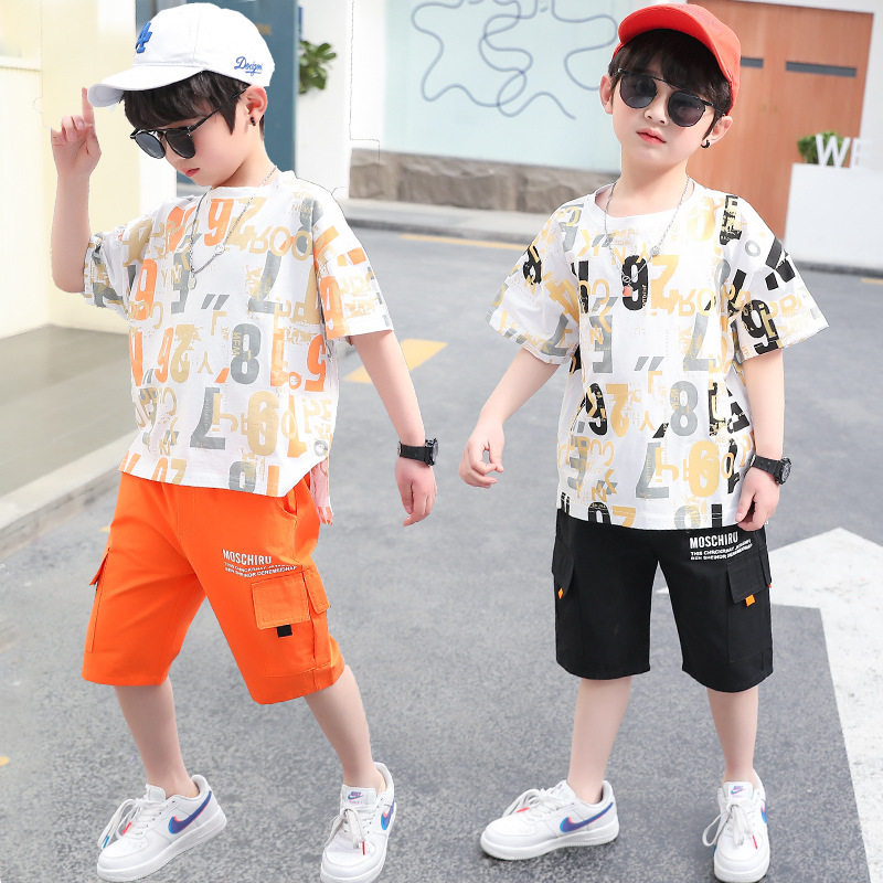 极速童装儿童夏款半截袖工装裤套装2022夏季新款男童短袖T恤套装