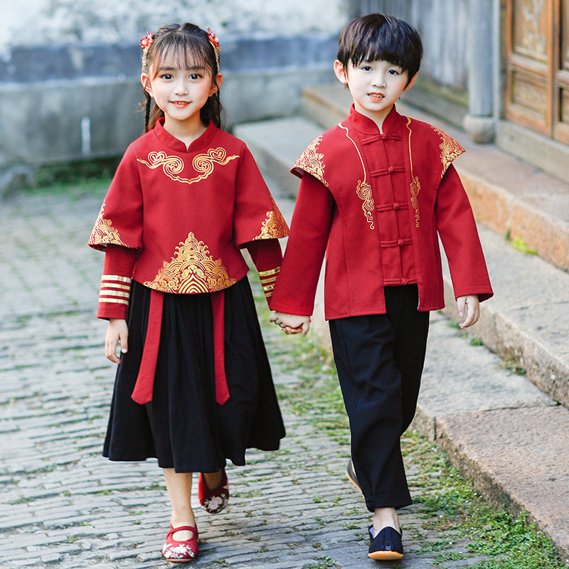 好货幼儿园园服元旦表演演出舞蹈服兄妹装中国风拜年服汉服小学生
