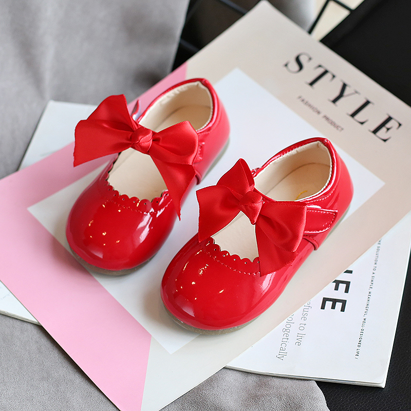Spring Autumn Baby Girls Shoes Cute Bow Patent Leather Princ