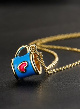 澳古 跨境新品 个性杯子造型爱心图案吊坠 铜镀真金项链欧美热卖