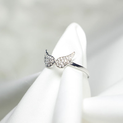 推荐925 rings Stylish Sweet Zircon Wing Shape Ring S925 Ster