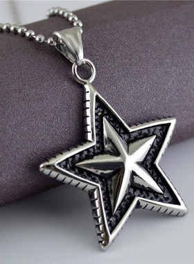 外贸新款首饰时尚个性潮男女士立体双层五角星吊坠项链礼物STN623
