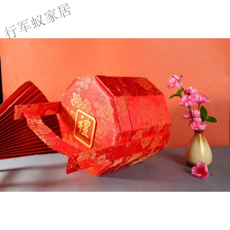 好货中式婚礼聘礼盒订婚锦纶布艺手提篮结婚提亲彩礼盒礼金手提盒